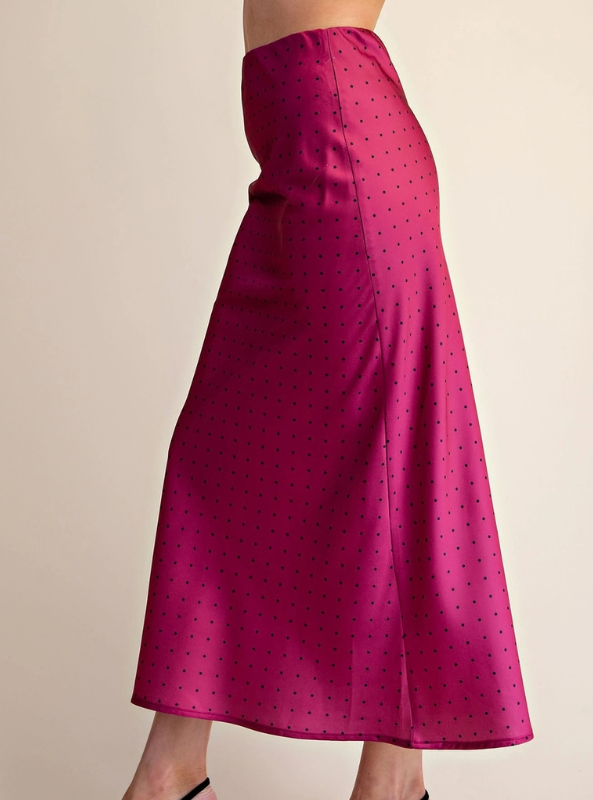 Polka Dot Satin Skirt - Magenta