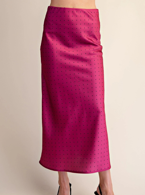 Polka Dot Satin Skirt - Magenta