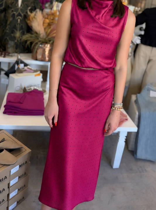 Polka Dot Satin Skirt - Magenta