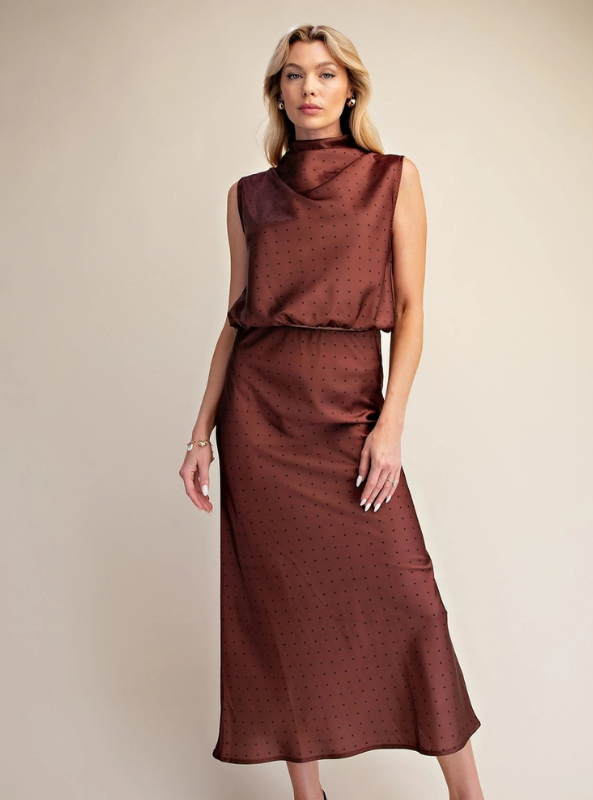 Polka Dot Satin Skirt - Mocha