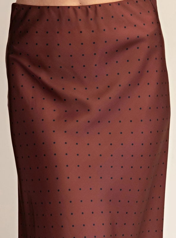 Polka Dot Satin Skirt - Mocha