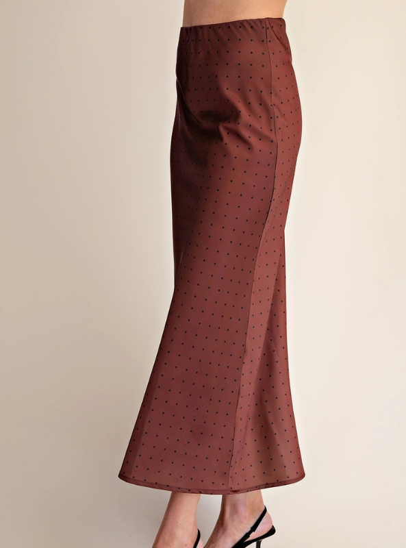 Polka Dot Satin Skirt - Mocha