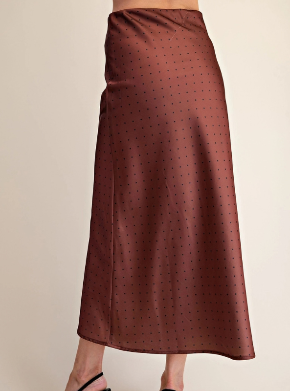 Polka Dot Satin Skirt - Mocha