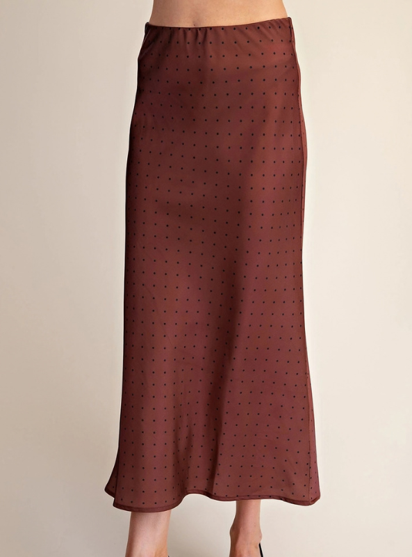 Polka Dot Satin Skirt - Mocha