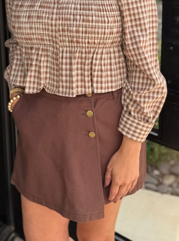 Karlie-Chocolate Denim Wrap Skort