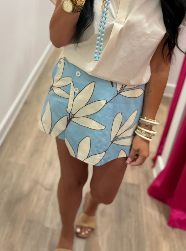 Karlie- Palm Leaf Floral Skort- Blue