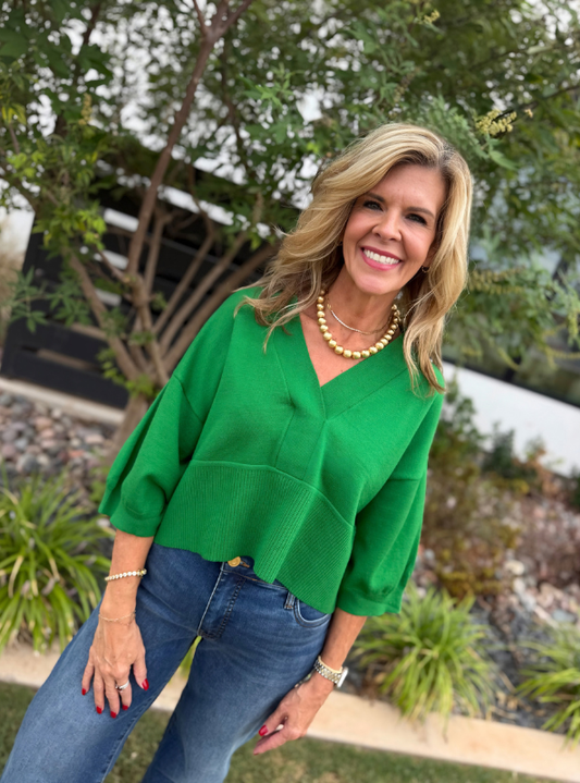 Kelly Green V-Neck Sweater