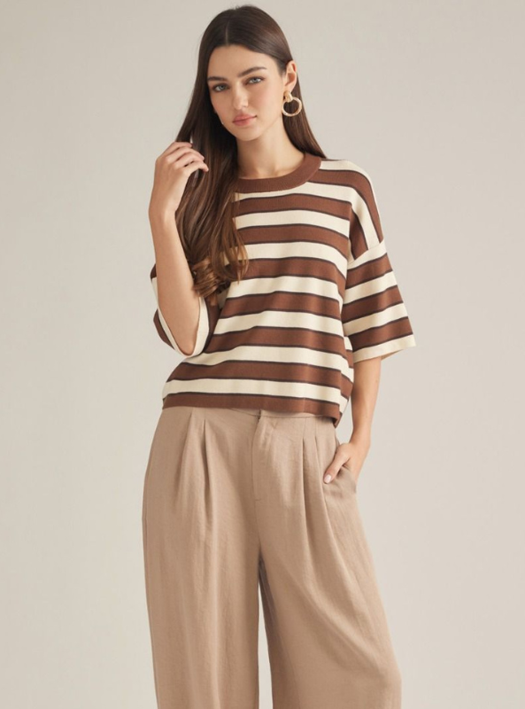 Brown Striped Knit Sweater