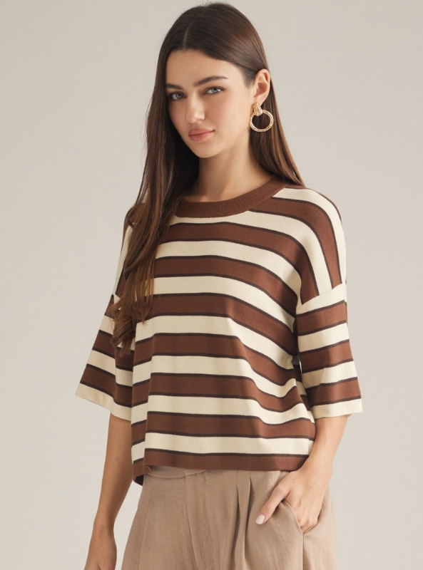 Brown Striped Knit Sweater
