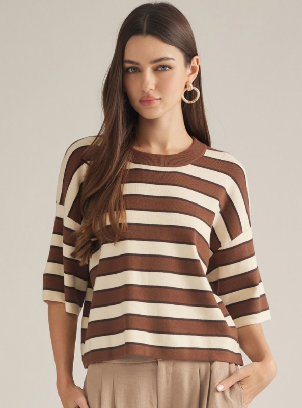 Brown Striped Knit Sweater