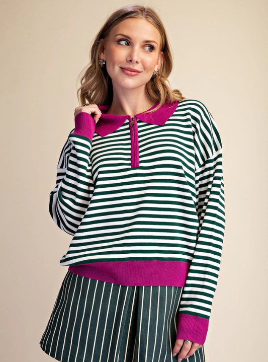 LS Stripe Sweater - Green