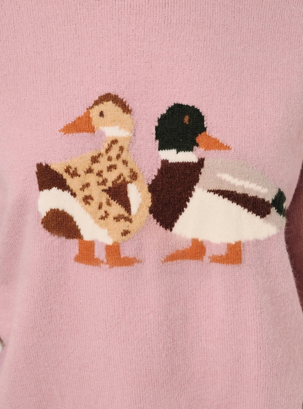 Round Neck Mallard Duck Graphic LS Knit Sweater