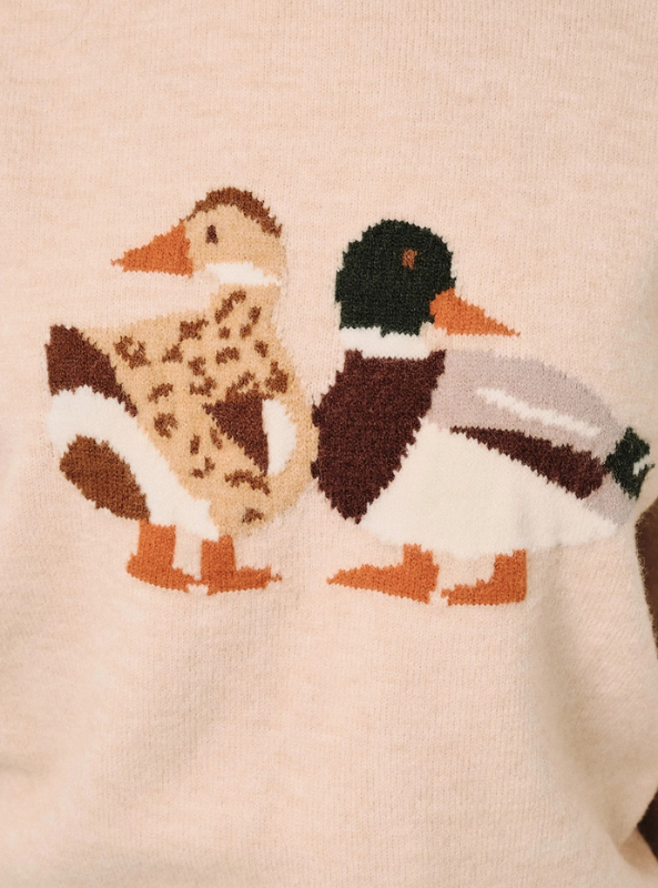 Round Neck Mallard Duck Graphic LS Knit Sweater