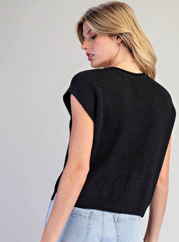 Split Neck Sweater - Black