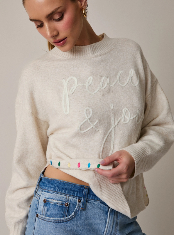 Jordan Mock Neck LS Peace & Joy Sweater - Cream