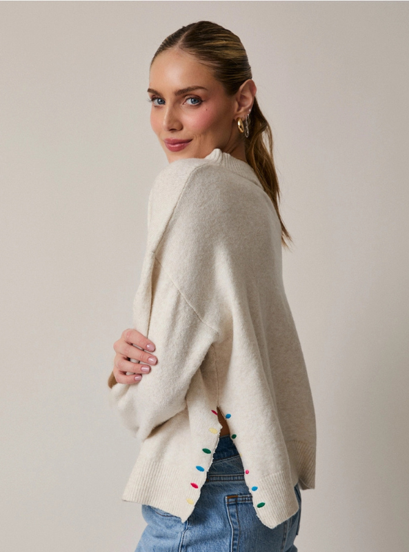 Jordan Mock Neck LS Peace & Joy Sweater - Cream