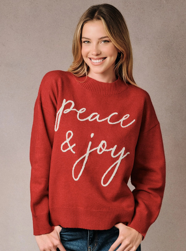 Jordan Mock Neck LS Peace & Joy Sweater - Red