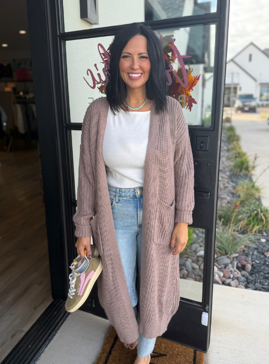 Maria Chunky Knit Cardigan-Mocha