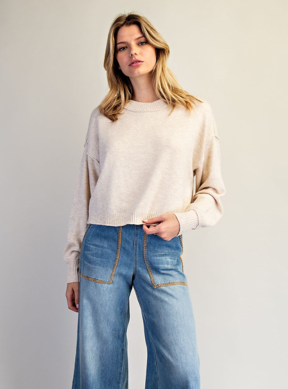 Paige Oatmeal Crew Neck Sweater