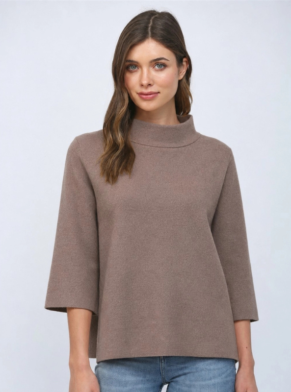 Talia Mock Neck Pull Over Sweater-Dusty Brown