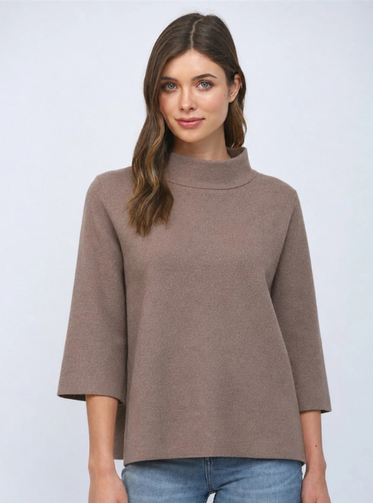 Talia Mock Neck Pull Over Sweater-Dusty Brown