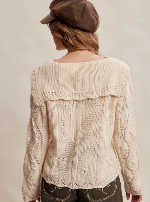 Collared Pointelle Knit Sweater