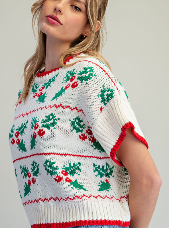 Holly Print SS Sweater