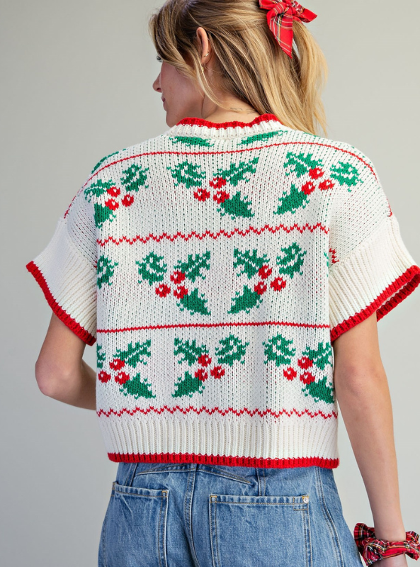 Holly Print SS Sweater