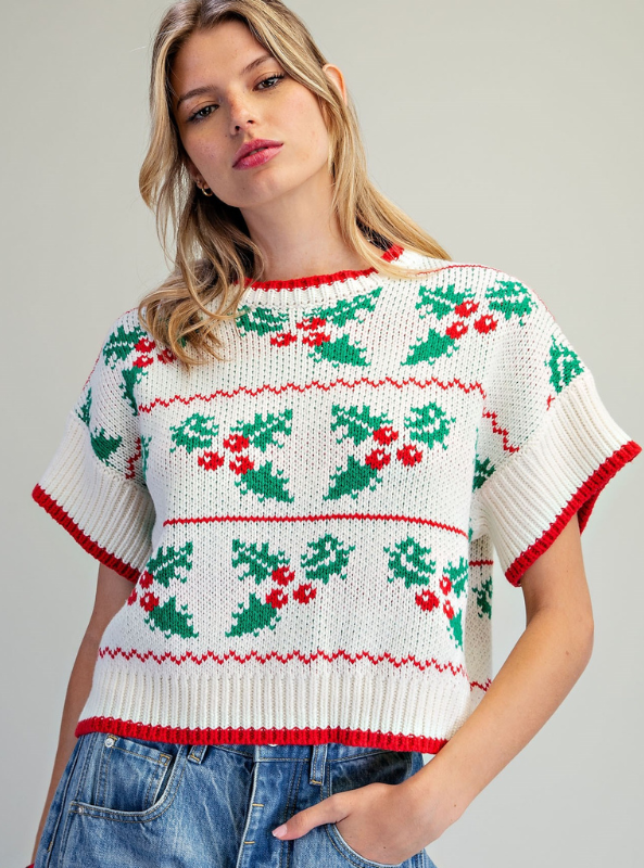 Holly Print SS Sweater