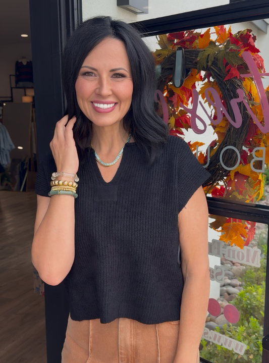 Split Neck Sweater - Black