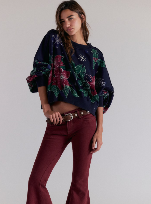Free People Gaia Sweatshirt - Dark Night Combo