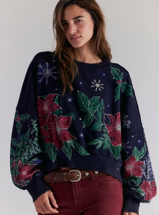 Free People Gaia Sweatshirt - Dark Night Combo