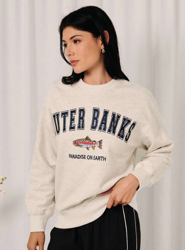 Outer Banks Fish Graphic Embroidered Crewneck Sweatshirt