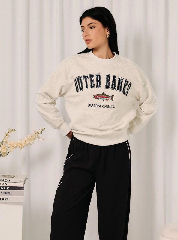 Outer Banks Fish Graphic Embroidered Crewneck Sweatshirt
