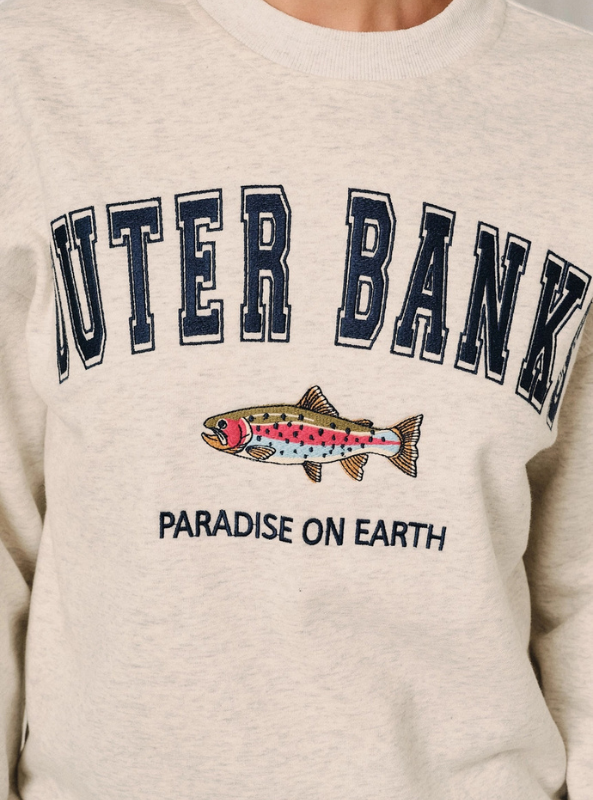 Outer Banks Fish Graphic Embroidered Crewneck Sweatshirt