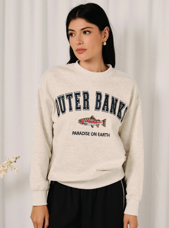 Outer Banks Fish Graphic Embroidered Crewneck Sweatshirt