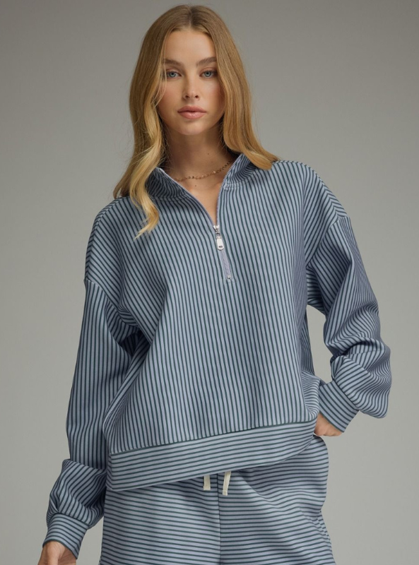 The Hampton Quarter Zip- Hunter Green/ Blue