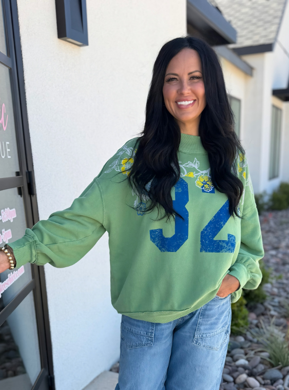 Free People | We The Free Palm Spring Turtleneck Graphic Pullover- Green Combo