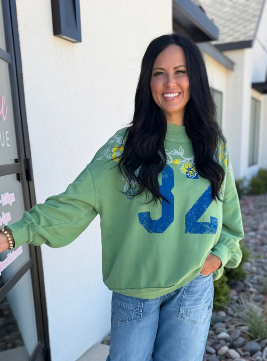 Free People | We The Free Palm Spring Turtleneck Graphic Pullover- Green Combo