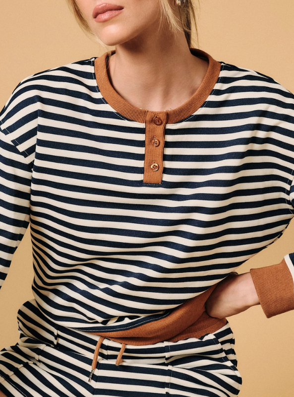 Jacie Henley Neck LS Stripe Sweatshirt