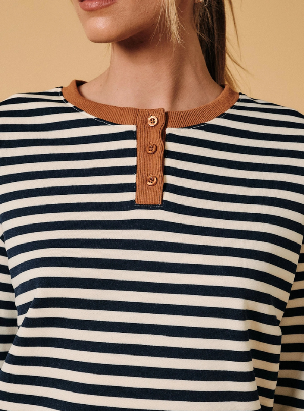 Jacie Henley Neck LS Stripe Sweatshirt