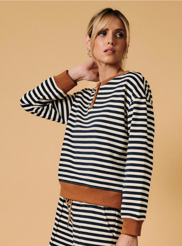 Jacie Henley Neck LS Stripe Sweatshirt