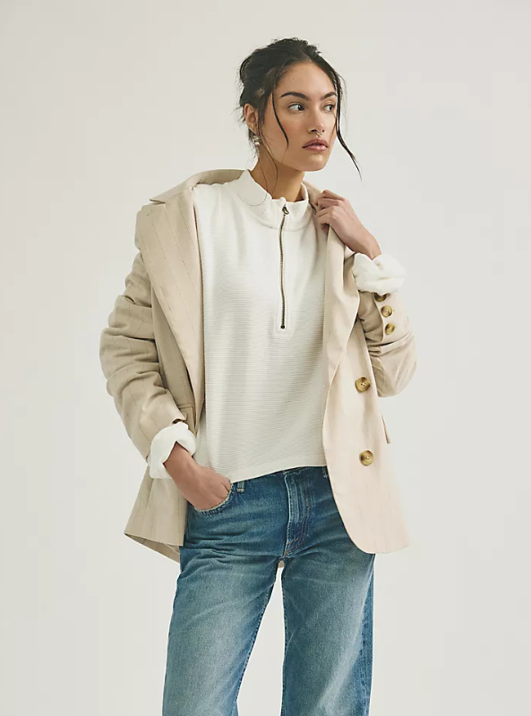 Free People Celeste Quarter Zip - Clean Ivory