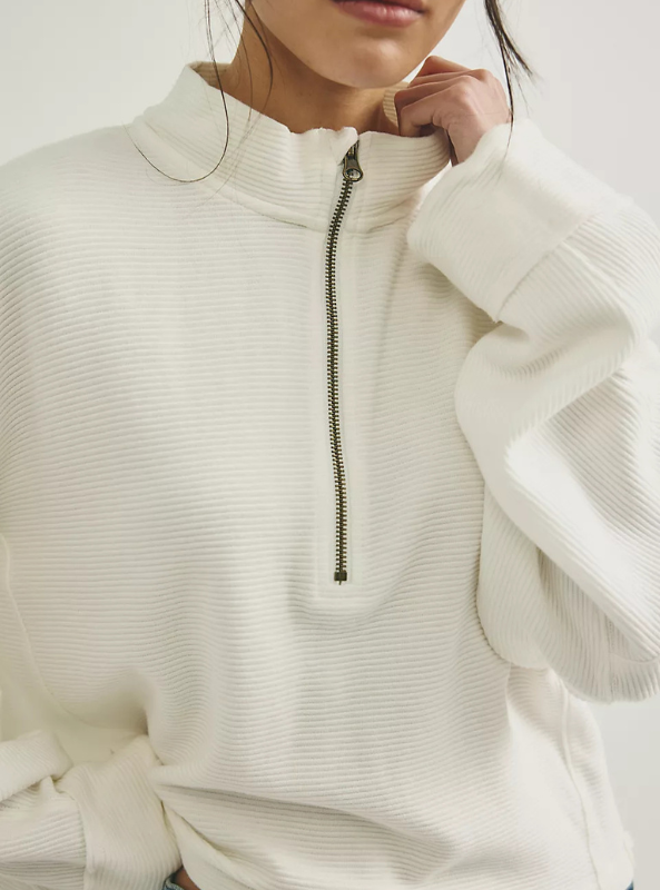 Free People Celeste Quarter Zip - Clean Ivory