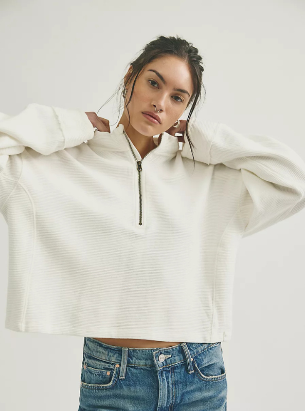 Free People Celeste Quarter Zip - Clean Ivory