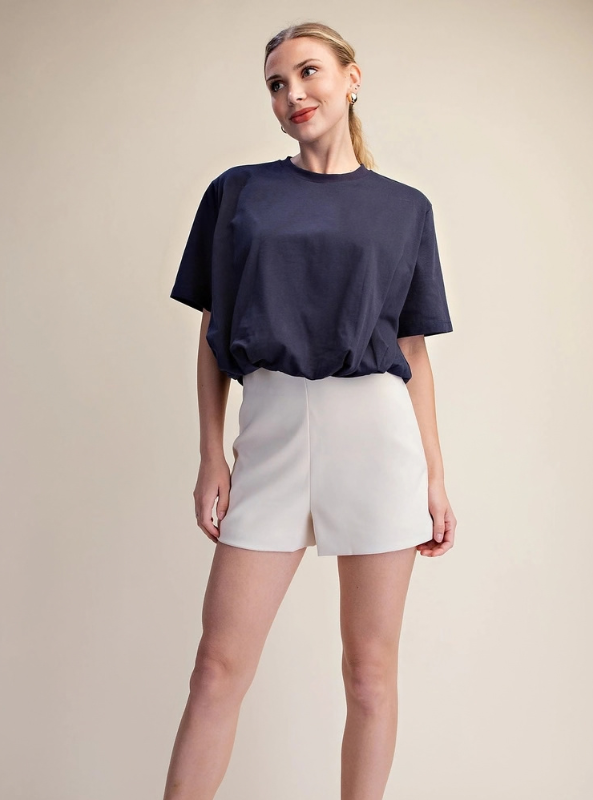 Cropped Bubble Hem Tee - Navy
