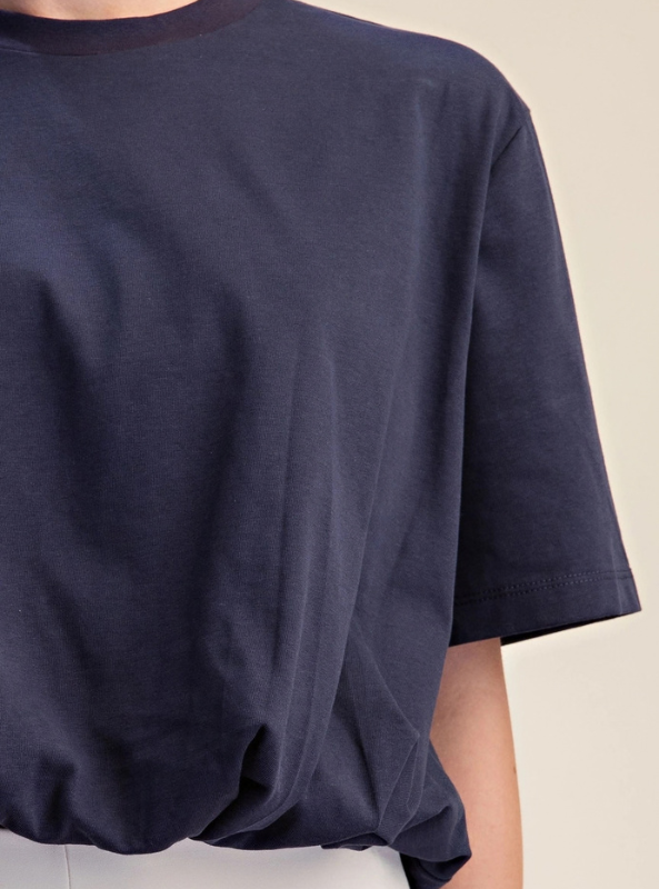 Cropped Bubble Hem Tee - Navy