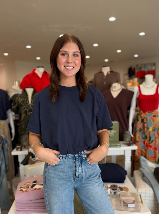 Cropped Bubble Hem Tee - Navy