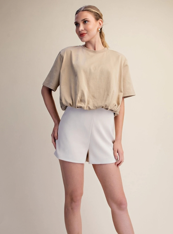 Cropped Bubble Hem Tee - Taupe
