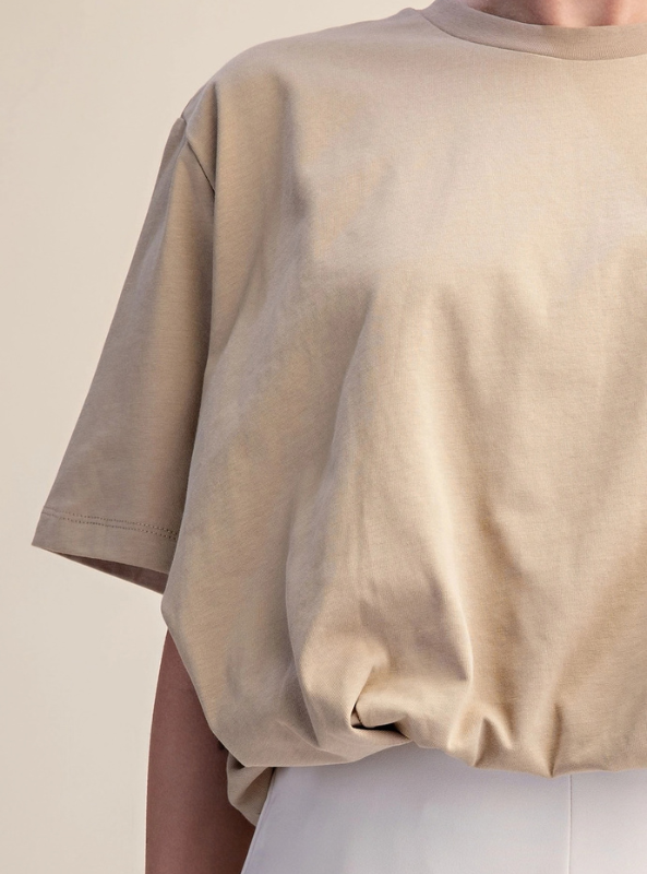 Cropped Bubble Hem Tee - Taupe